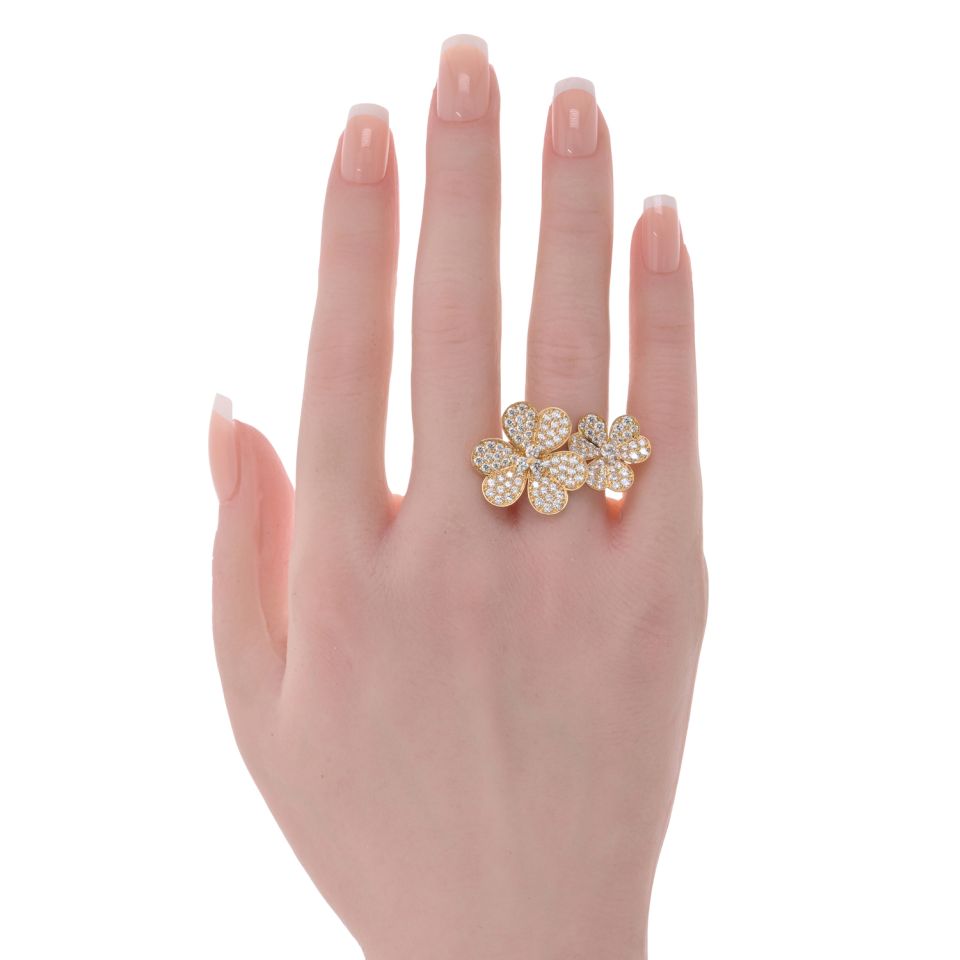 Van Cleef & Arpels Frivole 18K Yellow Gold Diamond Flower In Between The Finger Ring — view 5 — Laura Milman New York