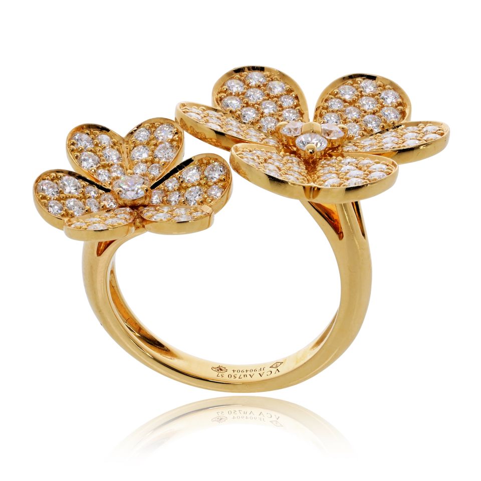 Van Cleef & Arpels Frivole 18K Yellow Gold Diamond Flower In Between The Finger Ring — view 7 — Laura Milman New York