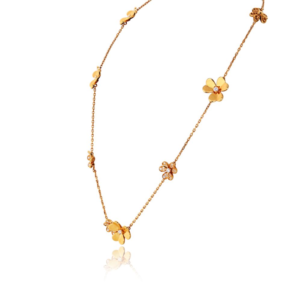 Van Cleef & Arpels Frivole 18K Yellow Gold 9 Flowers Diamond Motifs Necklace — view 2 — Laura Milman New York