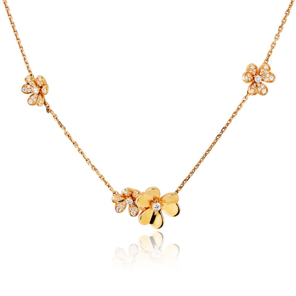 Van Cleef & Arpels Frivole 18K Yellow Gold 9 Flowers Diamond Motifs Necklace — view 3 — Laura Milman New York