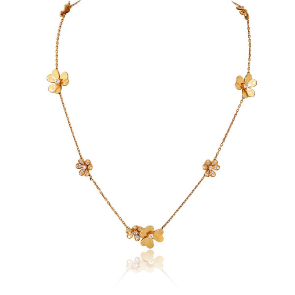Van Cleef & Arpels Frivole 18K Yellow Gold 9 Flowers Diamond Motifs Necklace