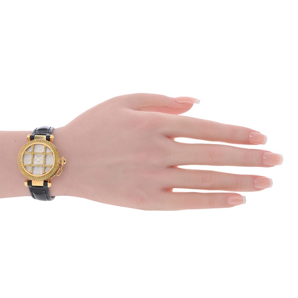 Pre-Owned Cartier Pasha 18K Yellow Gold 32mm Original Fancy Yellow Diamond Grill Watch — view 5 — Laura Milman New York
