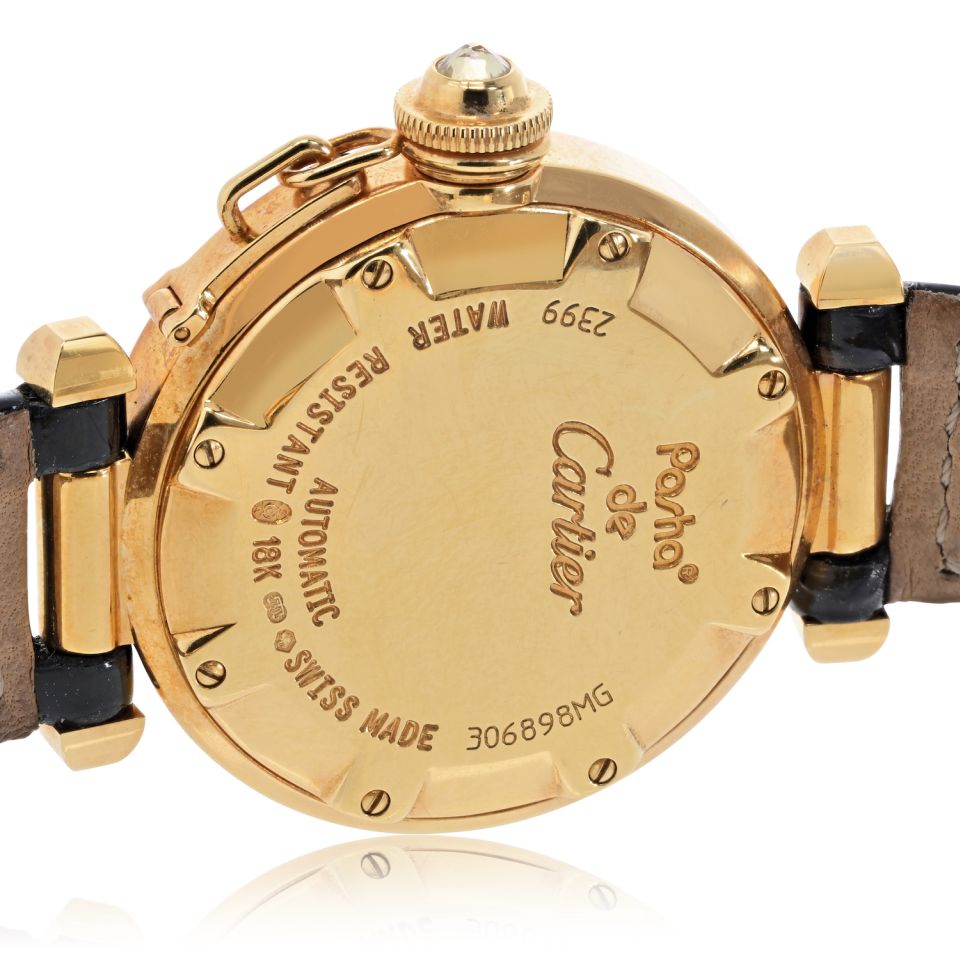 Pre-Owned Cartier Pasha 18K Yellow Gold 32mm Original Fancy Yellow Diamond Grill Watch — view 7 — Laura Milman New York