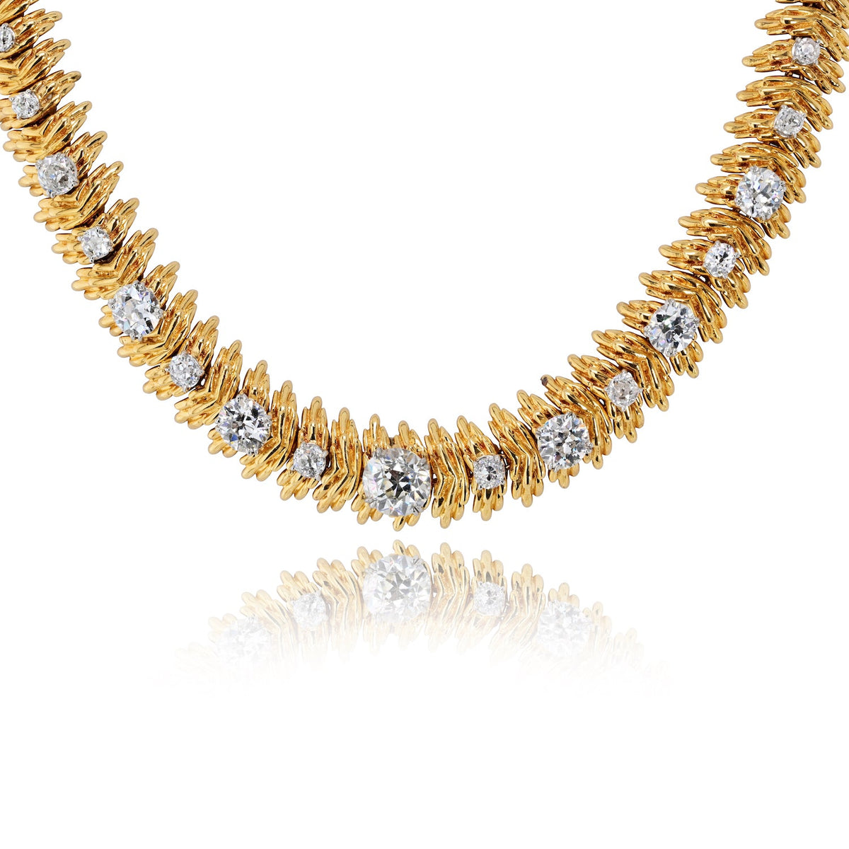 Boucheron 18K Yellow Gold Old European Cut 13.00cttw Diamond Necklace — view 3 — Laura Milman New York