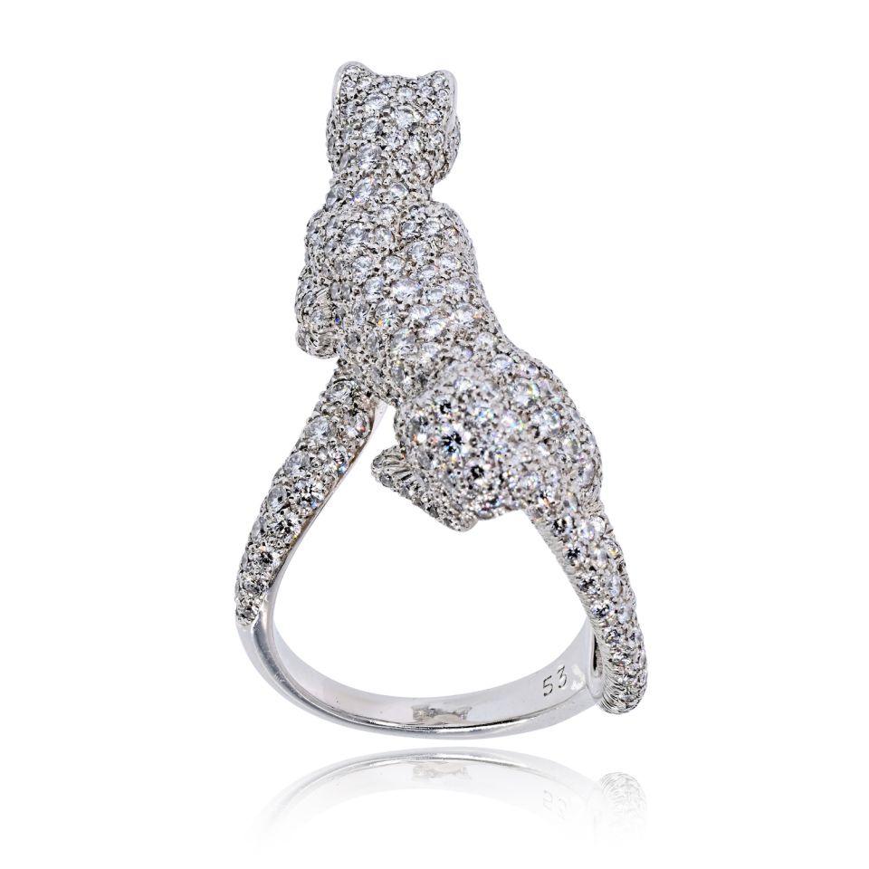 Cartier 18K White Gold Walking Diamond Panthere Ring — view 8 — Laura Milman New York