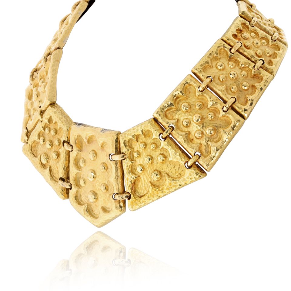 David Webb Collar 18K Yellow Gold 15 Pallet Necklace — view 3 — Laura Milman New York
