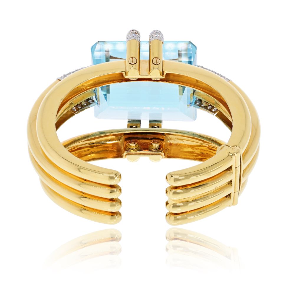 David Webb Notre Dame 18K Yellow Gold Aquamarine And Diamond Bracelet — view 4 — Laura Milman New York