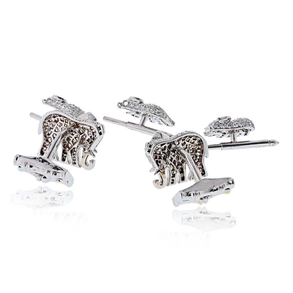 Cartier Diamond Elephant 18K White Gold Walking Elephant Shirt Studs And Cuff Links — view 4 — Laura Milman New York