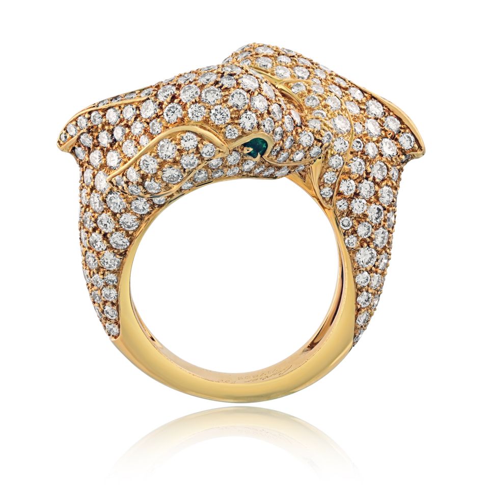 Cartier Dolphin 18K Yellow Gold Double Dolphin Diamond Ring — view 4 — Laura Milman New York