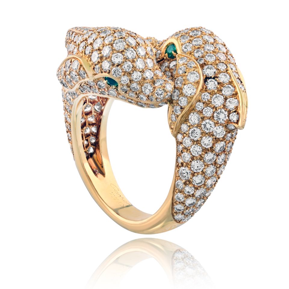 Cartier Dolphin 18K Yellow Gold Double Dolphin Diamond Ring — Laura Milman New York