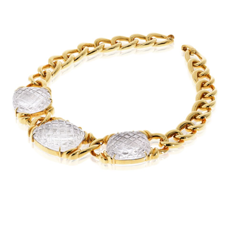 David Webb 18K Yellow Gold Crystal Pool Rock Crystal Necklace — view 2 — Laura Milman New York