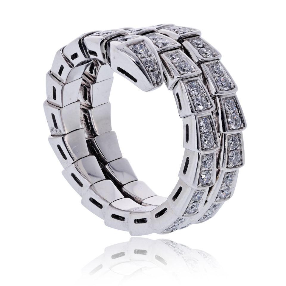 Bvlgari Viper 18K White Gold Diamond 1.32cttw L Size Ring — view 2 — Laura Milman New York