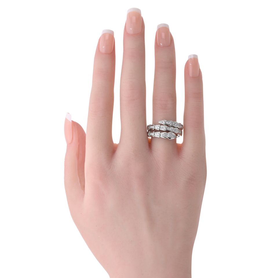 Bvlgari Viper 18K White Gold Diamond 1.32cttw L Size Ring — view 5 — Laura Milman New York