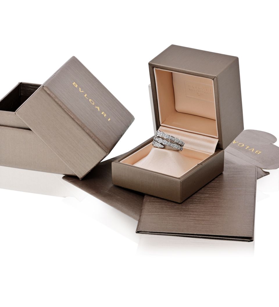 Bvlgari Viper 18K White Gold Diamond 1.32cttw L Size Ring — view 6 — Laura Milman New York