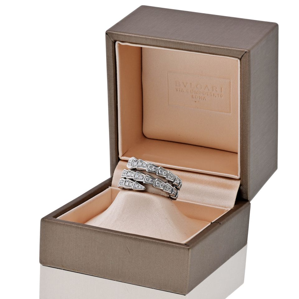 Bvlgari Viper 18K White Gold Diamond 1.32cttw L Size Ring — view 7 — Laura Milman New York