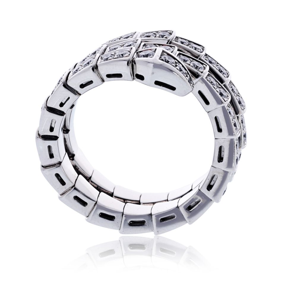 Bvlgari Viper 18K White Gold Diamond 1.32cttw L Size Ring — view 8 — Laura Milman New York