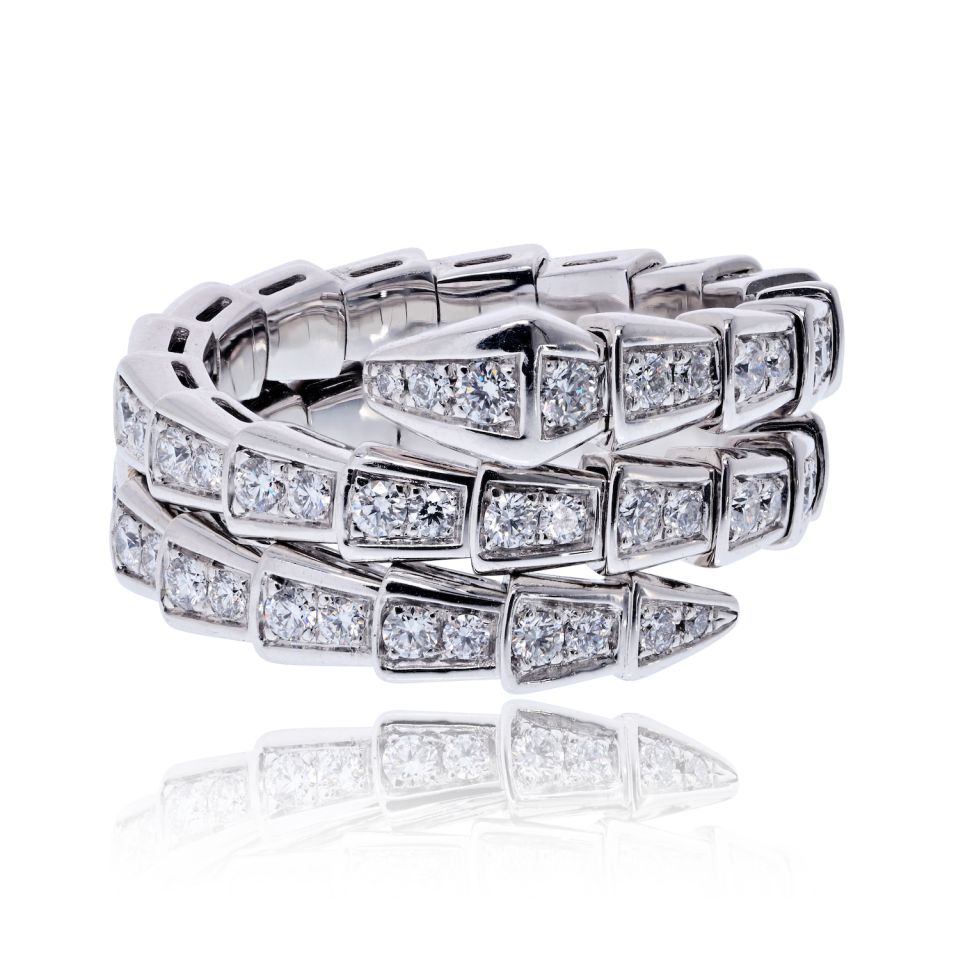Bvlgari Viper 18K White Gold Diamond 1.32cttw L Size Ring — Laura Milman New York