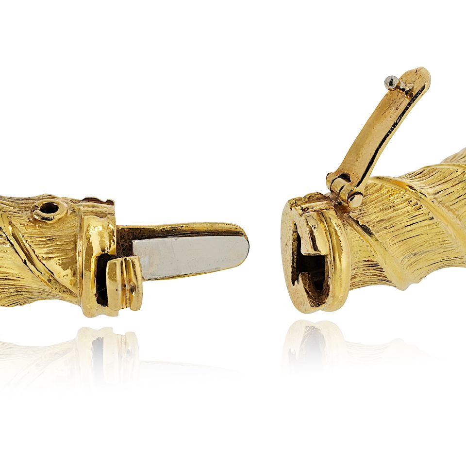 David Webb 18K Yellow Gold Textured Twist Bangle Bracelet — view 6 — Laura Milman New York