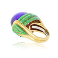 David Webb Amethyst 18K Yellow Gold Green Enamel Statement Cocktail Ring view 4