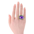 David Webb Amethyst 18K Yellow Gold Green Enamel Statement Cocktail Ring view 5