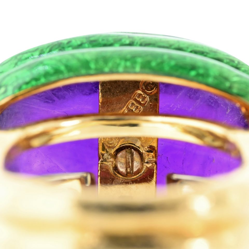 David Webb Amethyst 18K Yellow Gold Green Enamel Statement Cocktail Ring — view 7 — Laura Milman New York