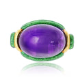 David Webb Amethyst 18K Yellow Gold Green Enamel Statement Cocktail Ring view 1