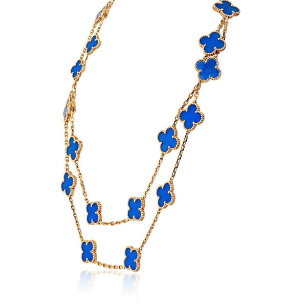 Van Cleef & Arpels Alhambra 18K Yellow Gold Blue Agate 20 Motif Necklace — view 2