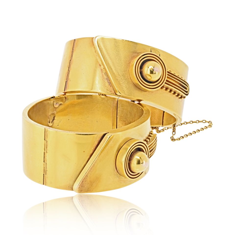 Tiffany & Co. Circa 1850 18K Yellow Gold Matching Bangle Bracelets — view 3 — Laura Milman New York