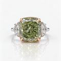 Fancy Yellow-Green Cushion Diamond Ring in Platinum and 18K Rose Gold view 1