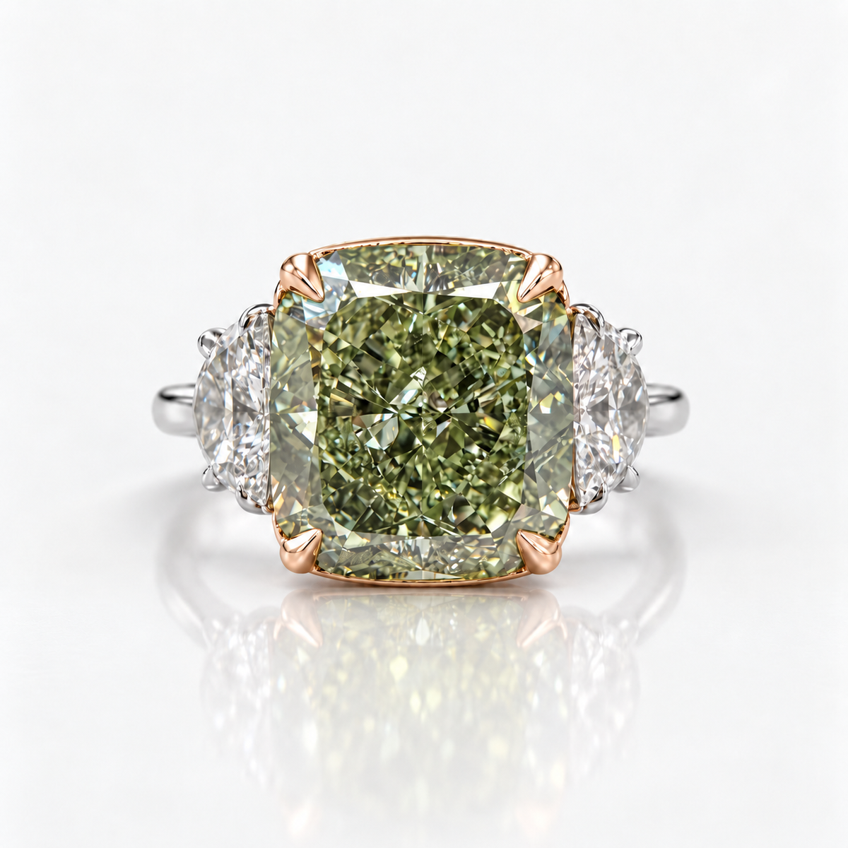 6.08ct Fancy Yellow-Green Cushion Diamond Ring SI1 GIA — Laura Milman New York