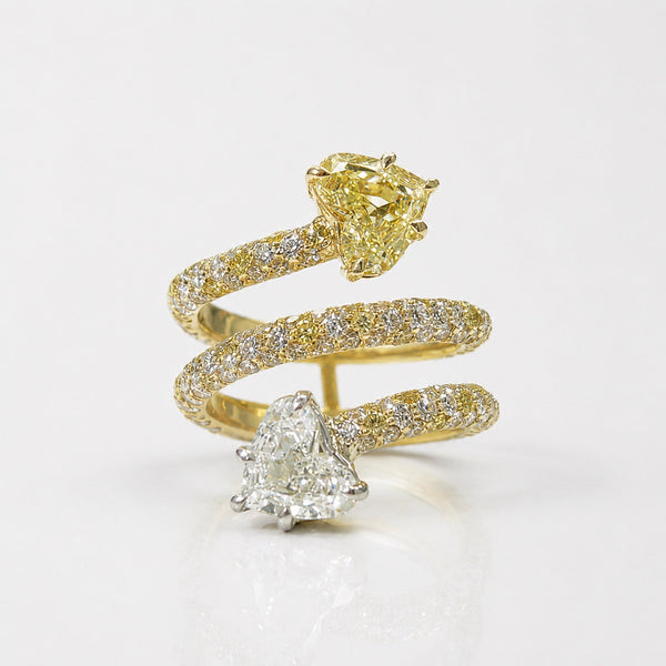4.07ctw Fancy Yellow Heart and Colorless Diamond Double Spiral Ring SI1 GIA