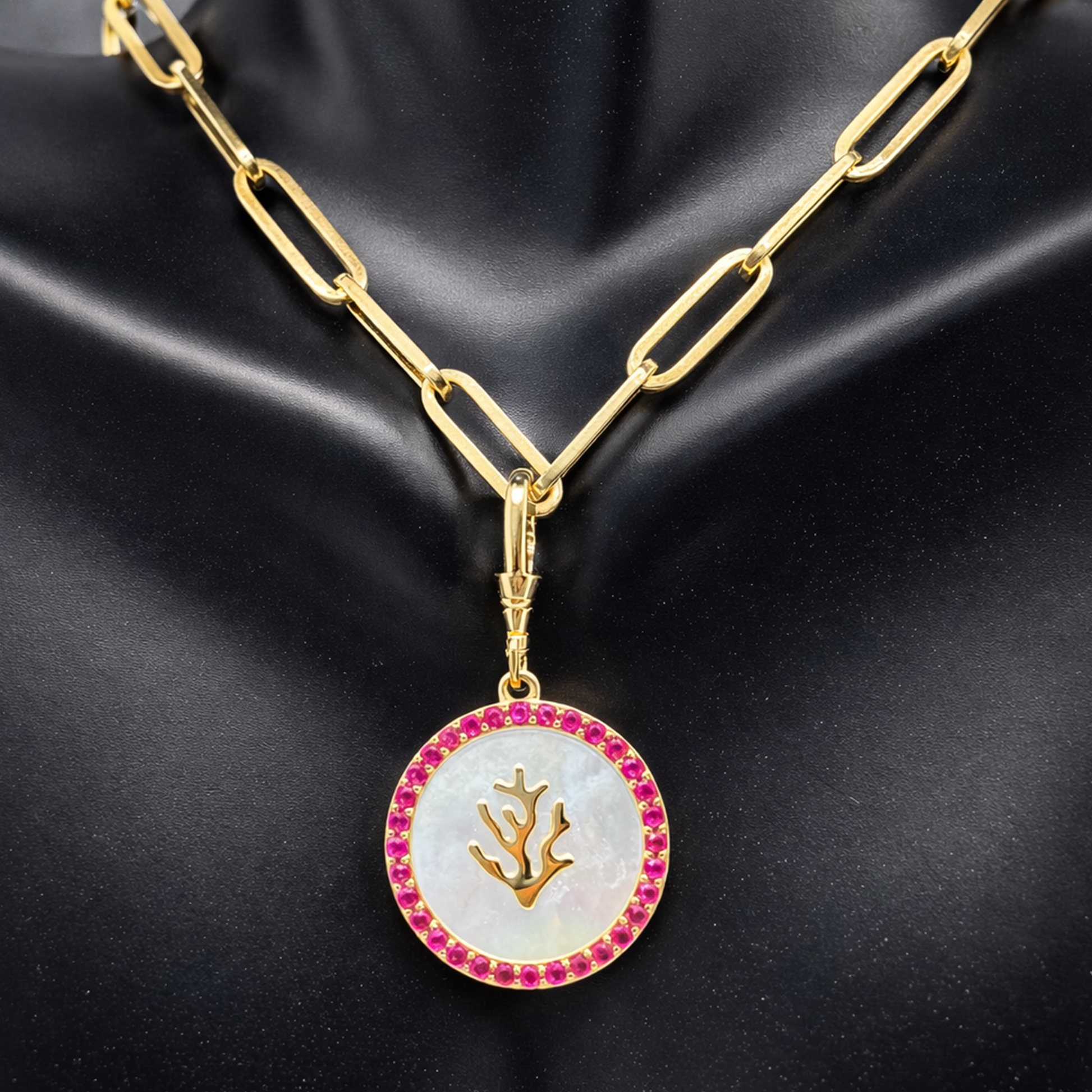 Mother of Pearl Pendant with Rubies (Lab Grown) - Laura Milman New York