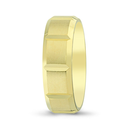 Men's Matte Finish Wedding Band with Beveled Wide Accents - Laura Milman New York