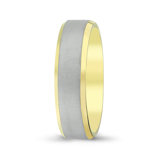 Two-Tone Brushed & Polished Men's Wedding Band – Yellow & White Gold - Laura Milman New York