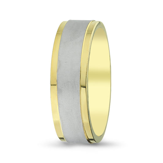 Two-Tone Brushed & Polished Men's Wedding Band – Yellow & White Gold - Laura Milman New York
