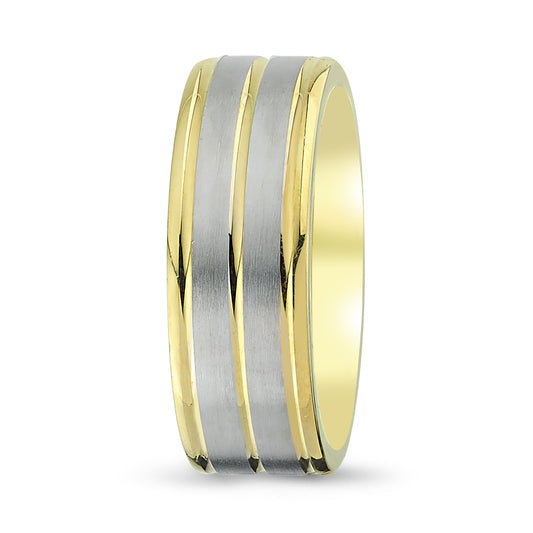 Two-Tone Yellow and White Gold Band with Triple Satin Stripes - Laura Milman New York