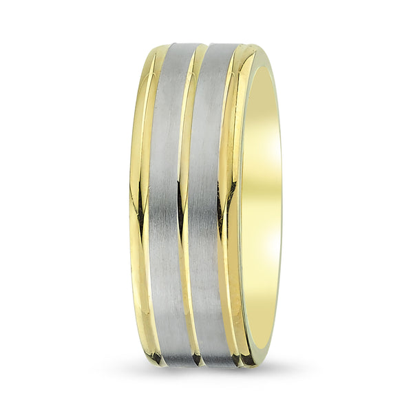 Two-Tone Yellow and White Gold Band with Triple Satin Stripes - Laura Milman New York