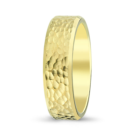 Hammered Finish Yellow Gold Band with Polished Edges - Laura Milman New York
