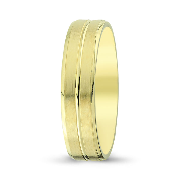 Men's Wedding Band with Brushed Satin Finish with Polished Groove Detailing - Laura Milman New York