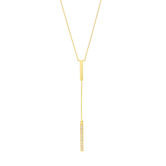 14K Gold Diamond Adjustable Necklace Diamond and Polished Bars Lariat Necklace