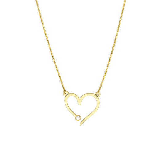 14K Gold Diamond Statement Adjustable Necklace Open Heart with Diamond Adjustabl
