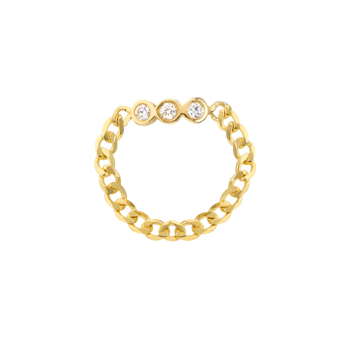 14K Gold Diamond Chain 1/10tcw Diamond Trio Curb Chain Ring
