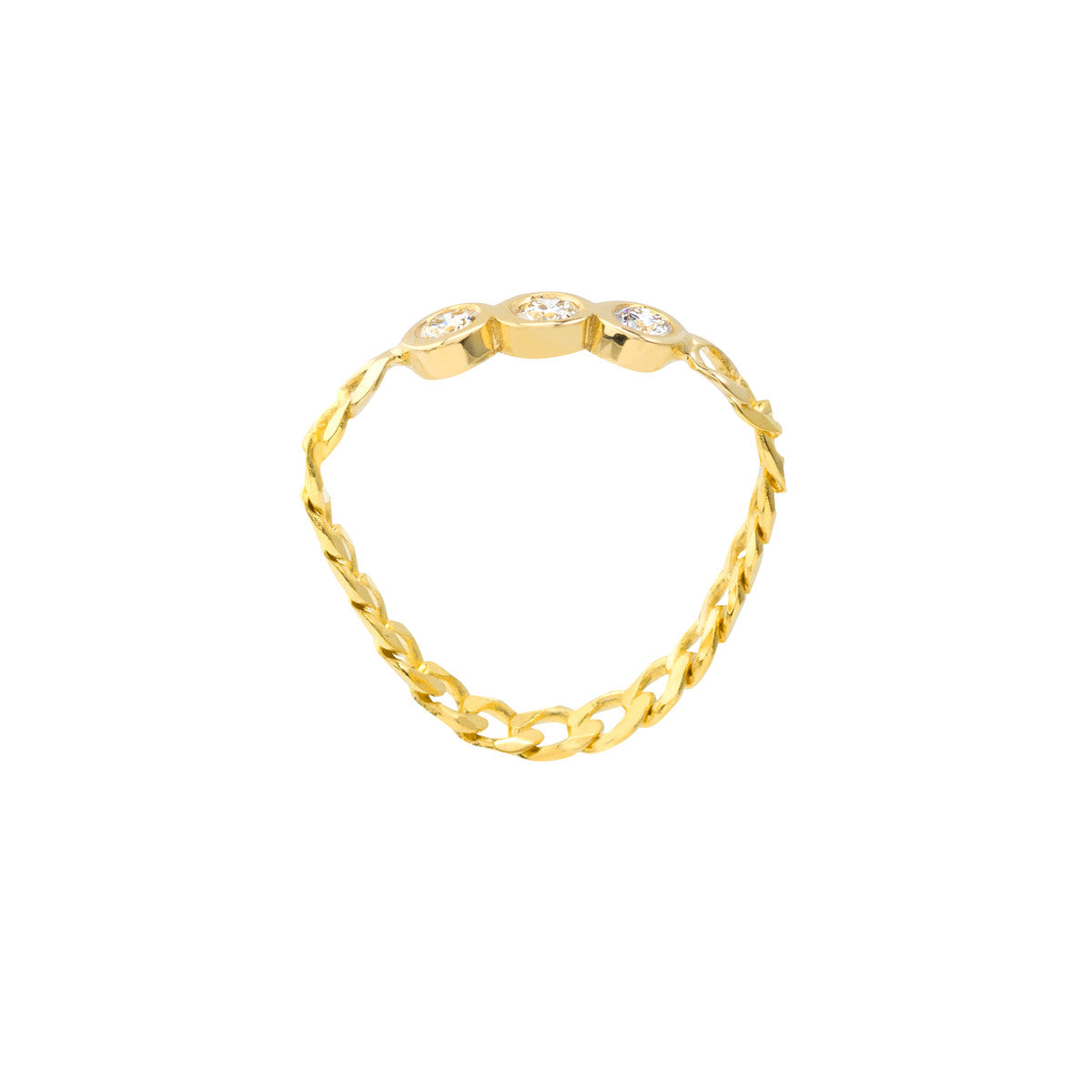 14K Gold Diamond Chain 1/10tcw Diamond Trio Curb Chain Ring