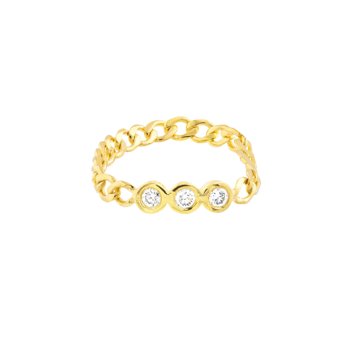 14K Gold Diamond Chain 1/10tcw Diamond Trio Curb Chain Ring