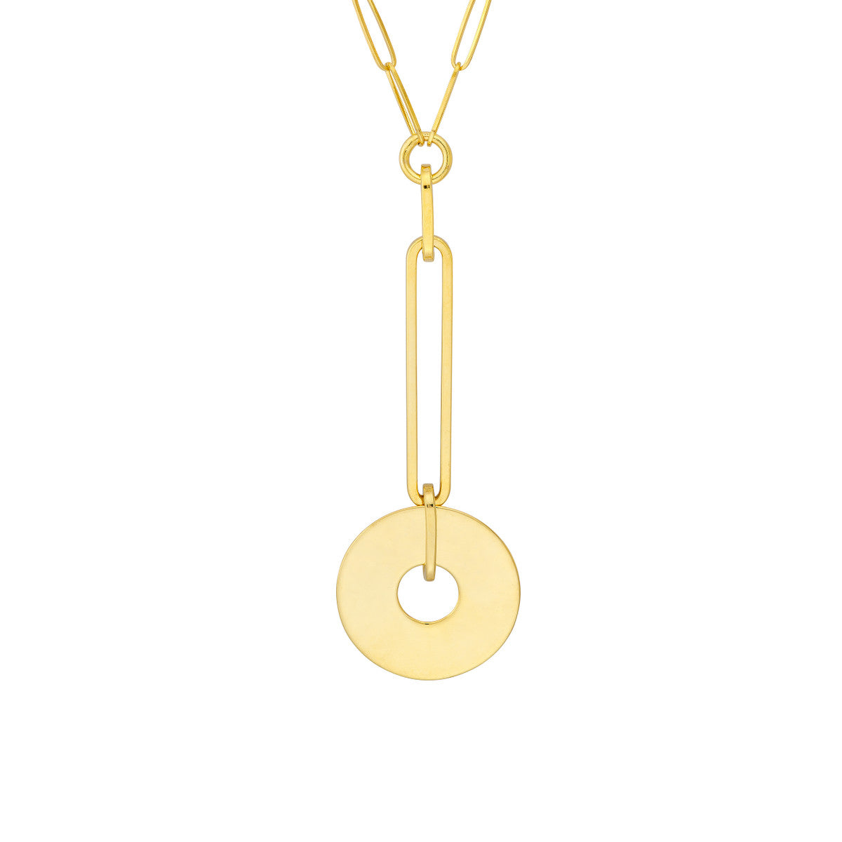 14K Gold Paperclip Chain Statement Necklace Paper Clip Chain Y-Necklace with Dis