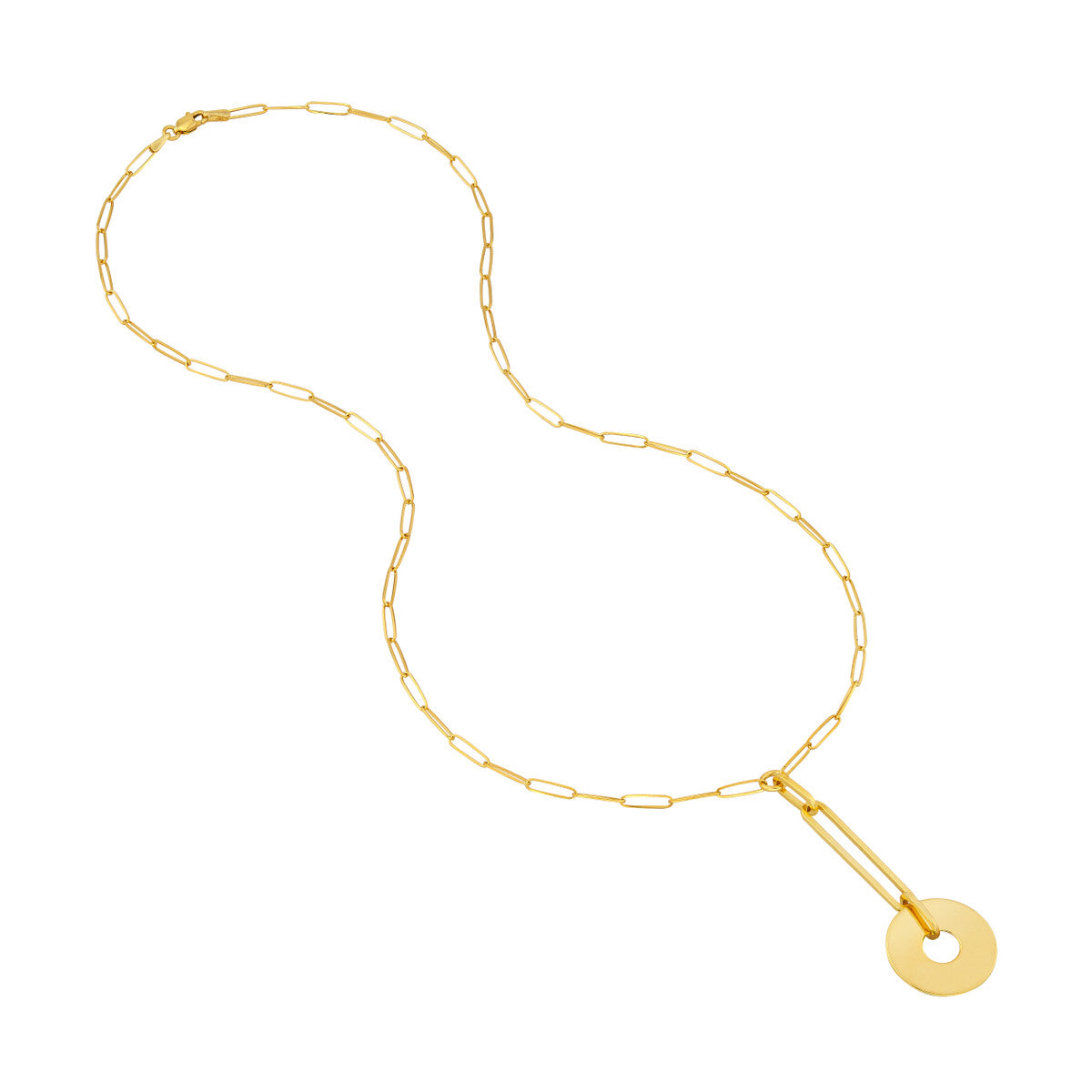 14K Gold Paperclip Chain Statement Necklace Paper Clip Chain Y-Necklace with Dis