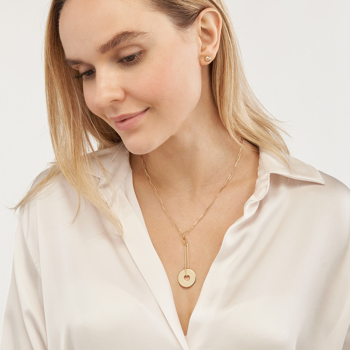14K Gold Paperclip Chain Statement Necklace Paper Clip Chain Y-Necklace with Dis