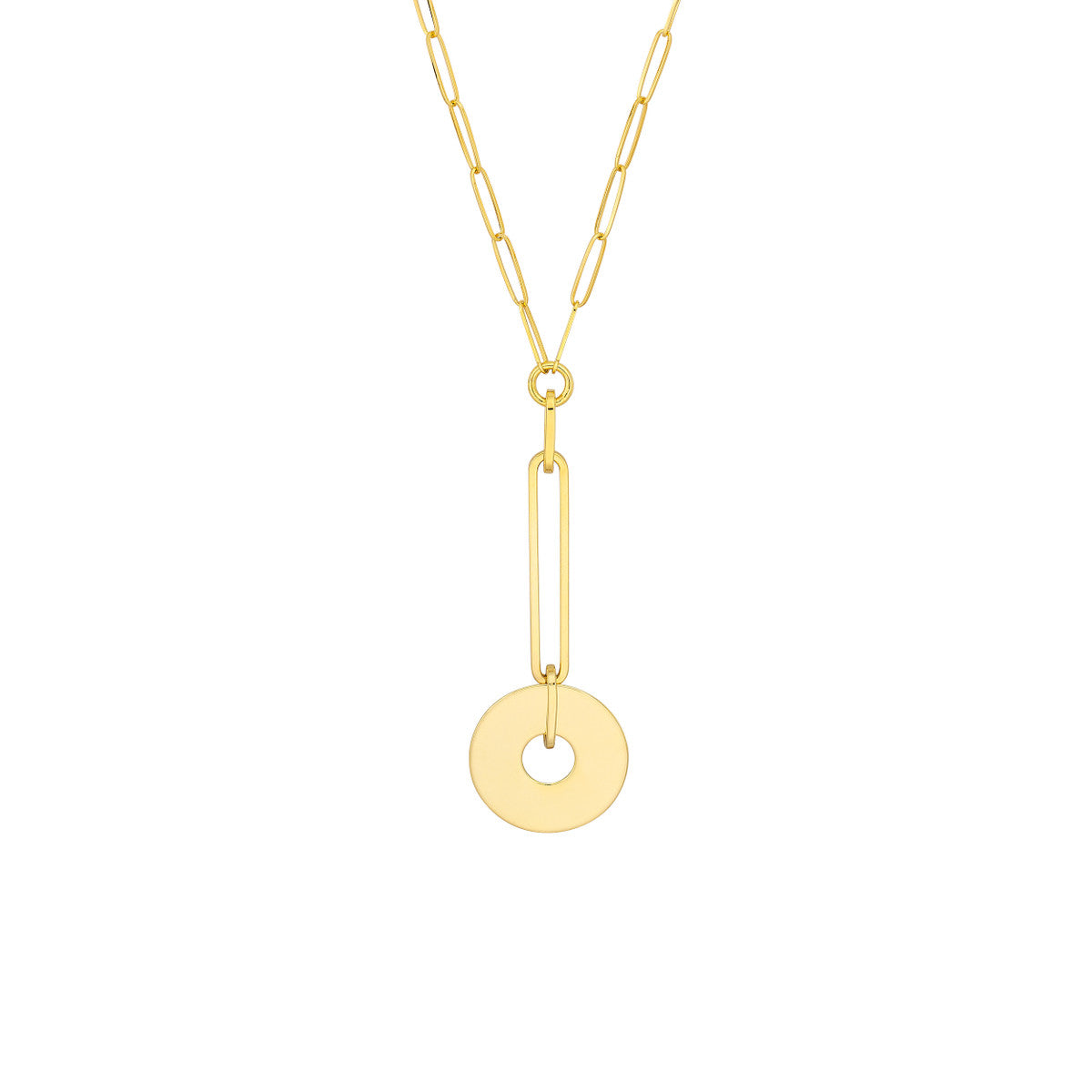 14K Gold Paperclip Chain Statement Necklace Paper Clip Chain Y-Necklace with Dis