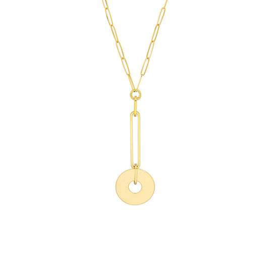 14K Gold Paperclip Chain Statement Necklace Paper Clip Chain Y-Necklace with Dis