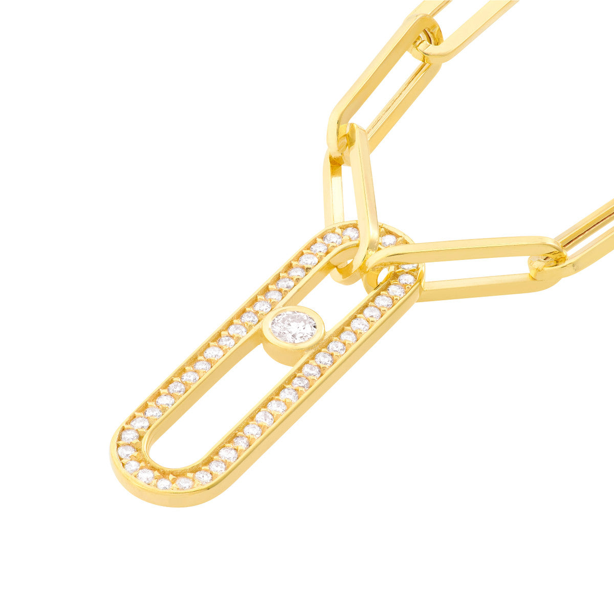 14K Gold Diamond Paperclip Link Necklace Diamond Pave Link Paper Clip Necklace